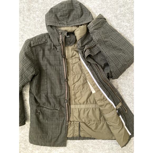 VTG Y2K DC Shoe Company Parka Coat Winter Plaid Hooded Large Grunge - Picture 8 of 13